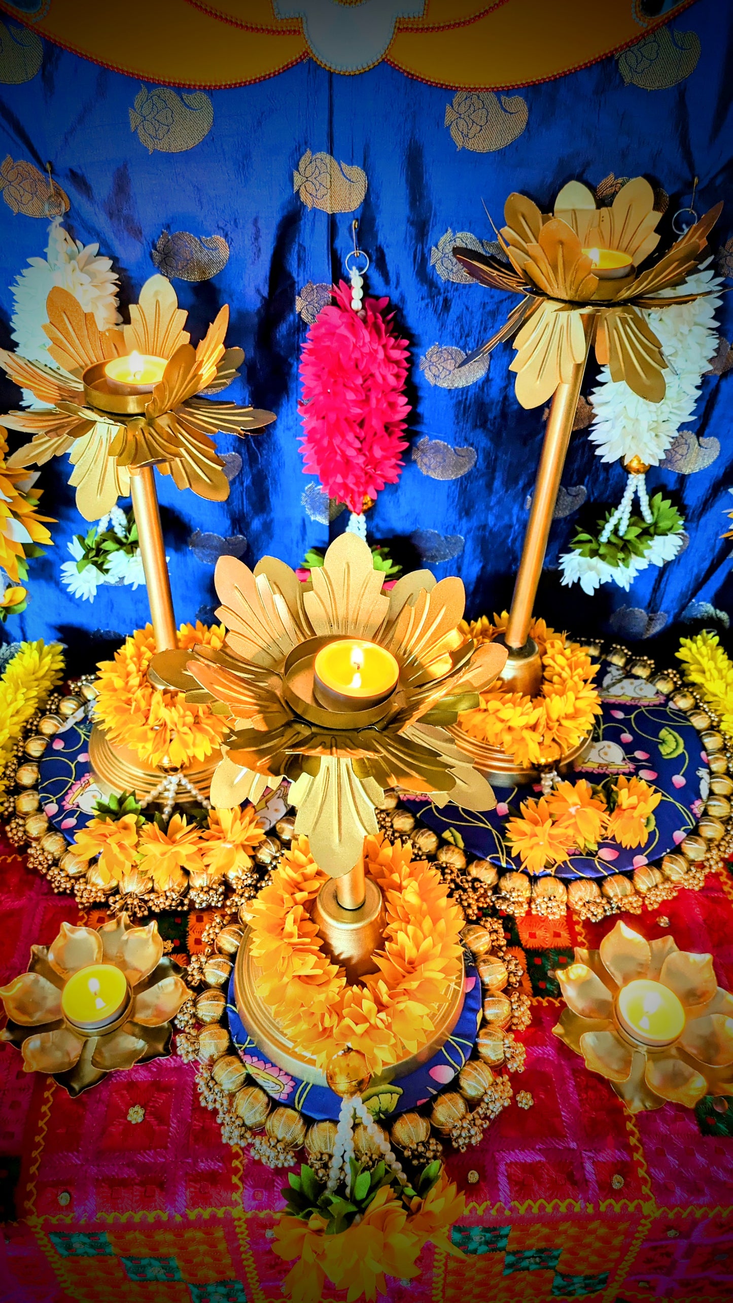 Lotus Diya festive metal floral home decorations, flower-shaped tealight diya.