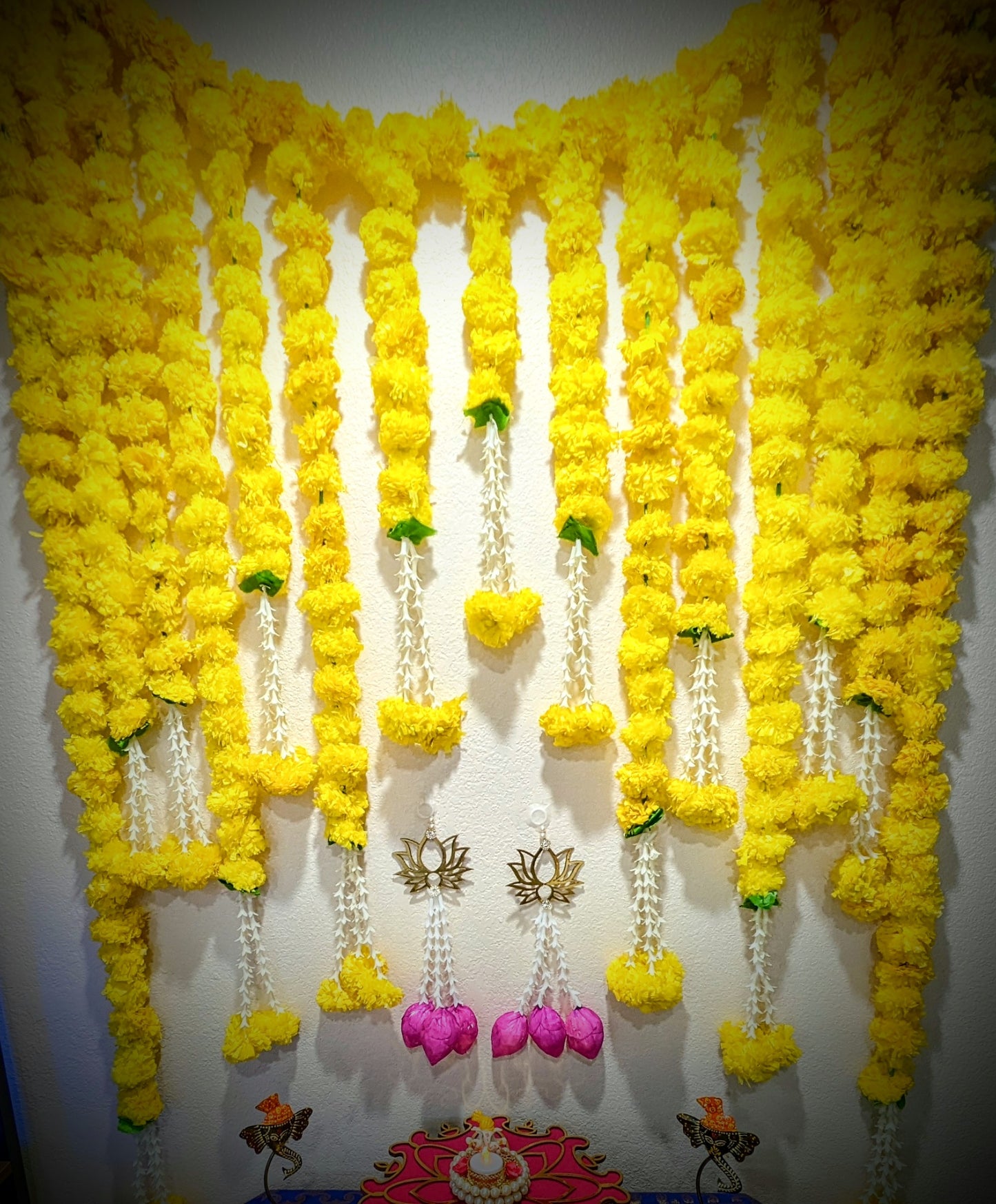 Yellow Marigold Backdrop Toran with Danglers