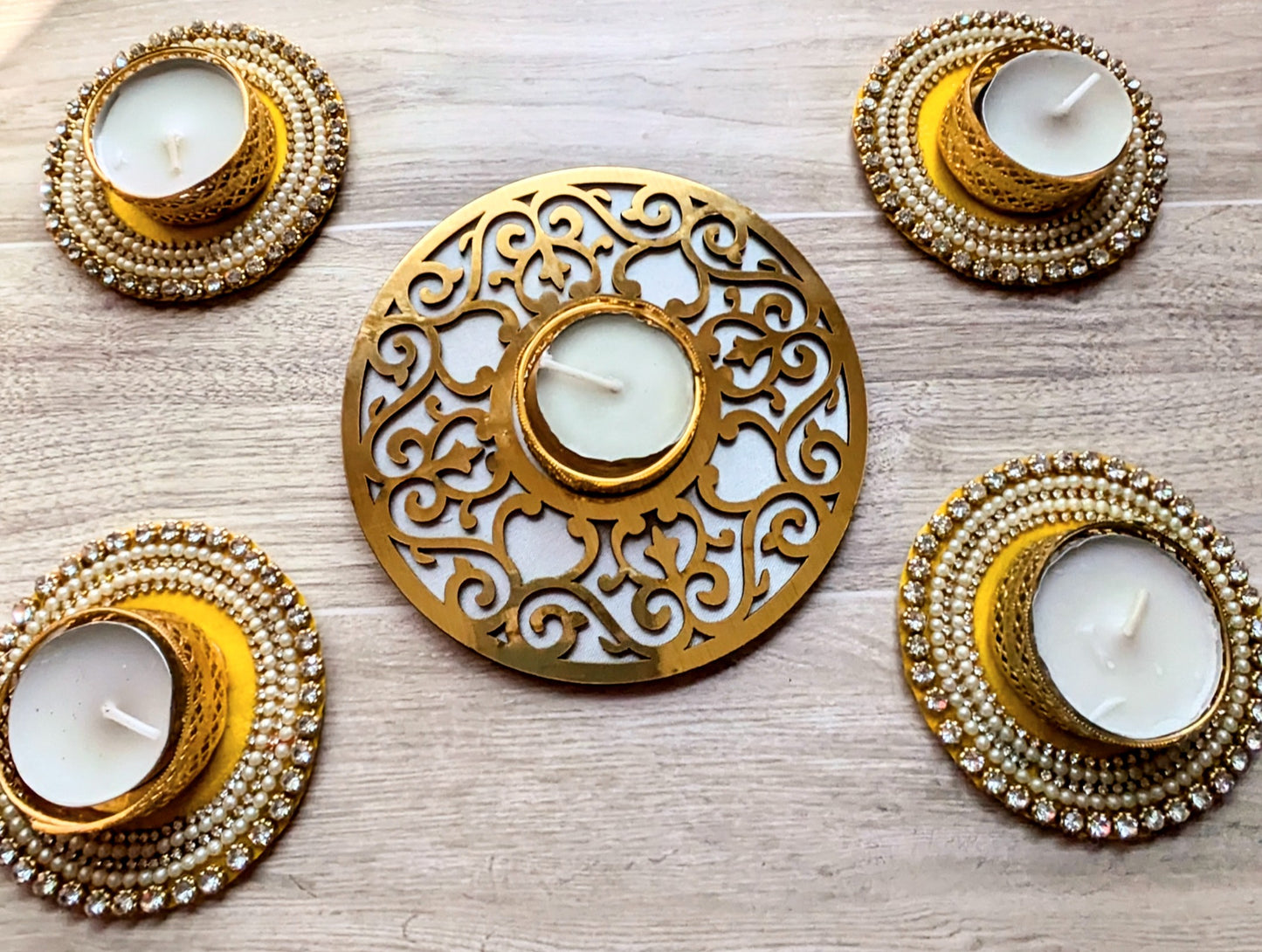 MDF Stone studded Rangoli Diya Set