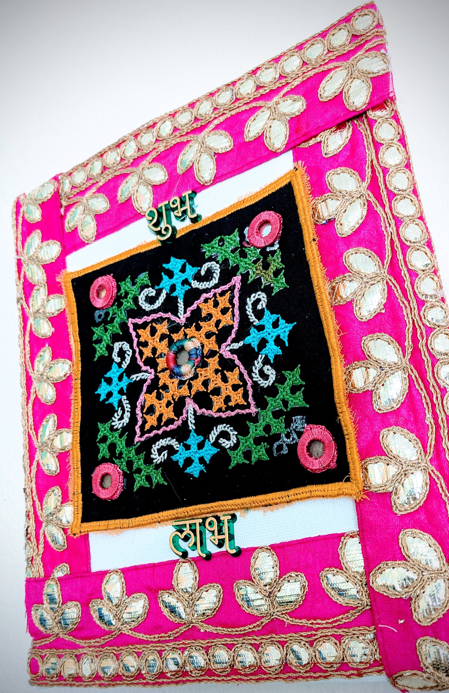 Indian Handmade Needle Embroidery Square Shaped Patch, Kutch Rabari Embroidered Dresses Mirror Patches