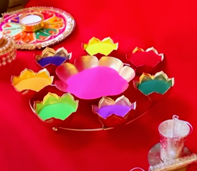 Urli Bowl Handcrafted Kamal Diya Urli Bowl for Floating Flowers and T- Light Candles Holder Small Hammered Rangoli T-Light Stand T-Light Candle Holder for Home Decor Diwali Festival Decoration, Rangoli