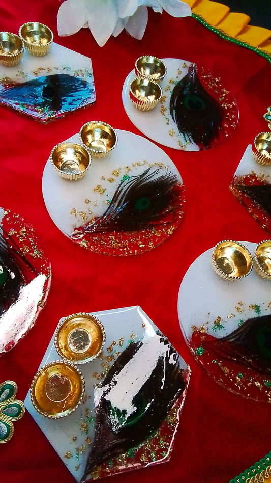 Morpankh/Peacock Feathers Resin Coasters