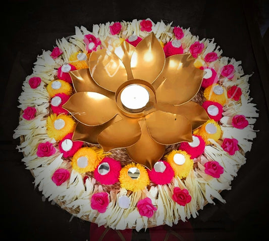 Lotus Pompom Rangoli Diya Mat