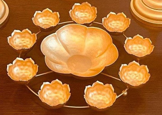 Urli Bowl Handcrafted Kamal Diya Urli Bowl for Floating Flowers and T- Light Candles Holder Small Hammered Rangoli T-Light Stand T-Light Candle Holder for Home Decor Diwali Festival Decoration, Rangoli
