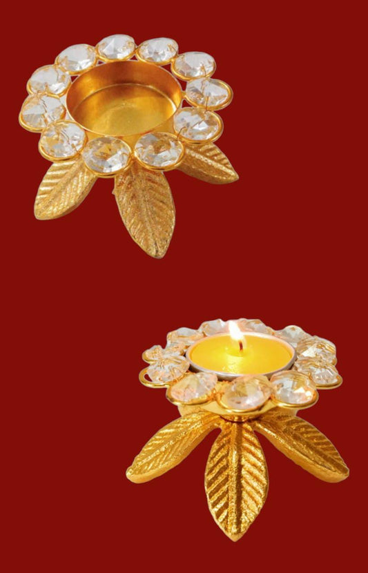Crystal Metal Diya metal diya tea light holder for diwali