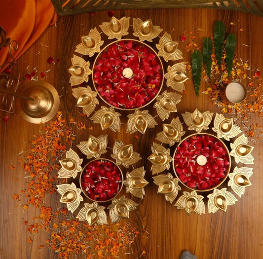 Lotus Urli Bowl Diya, Peacock Diya Urli Bowl, Indian Wedding Diwali Decoration, Home Decor, Housewarming Entryway Console Table Decor, Return Gifts