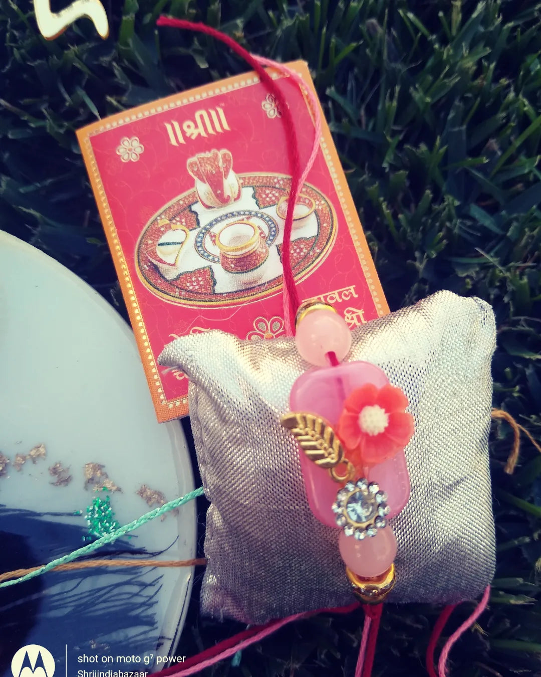 Resin stone multi color flower Rakhi