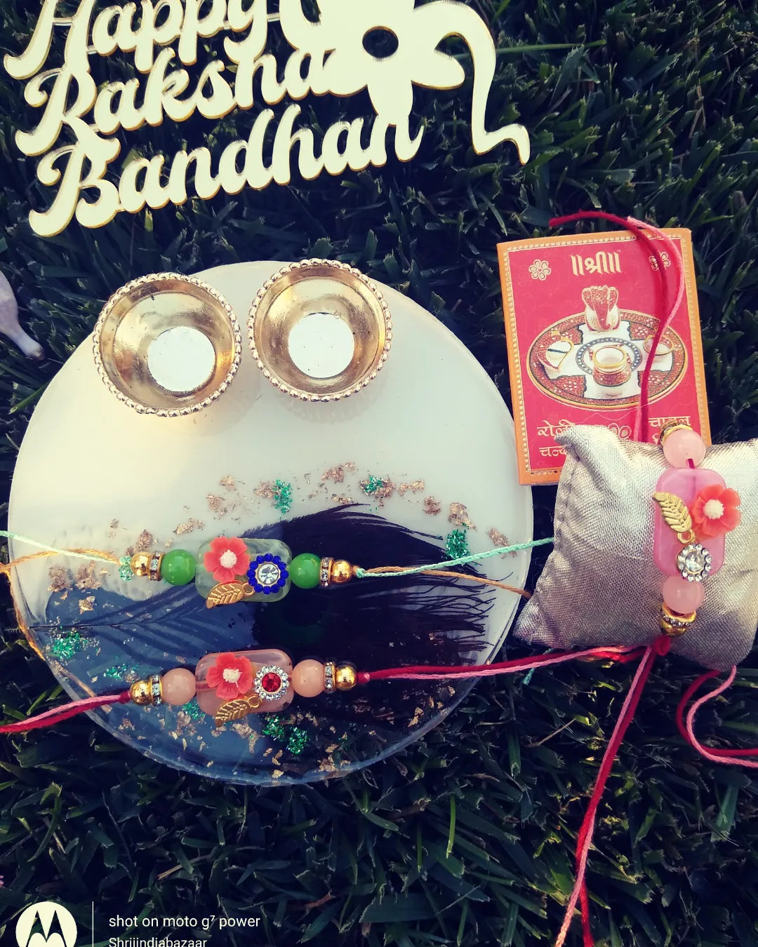 Resin stone multi color flower Rakhi