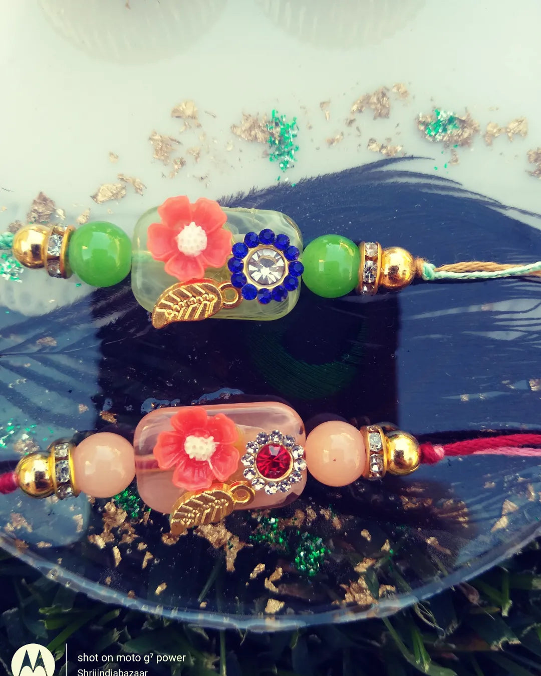 Resin stone multi color flower Rakhi