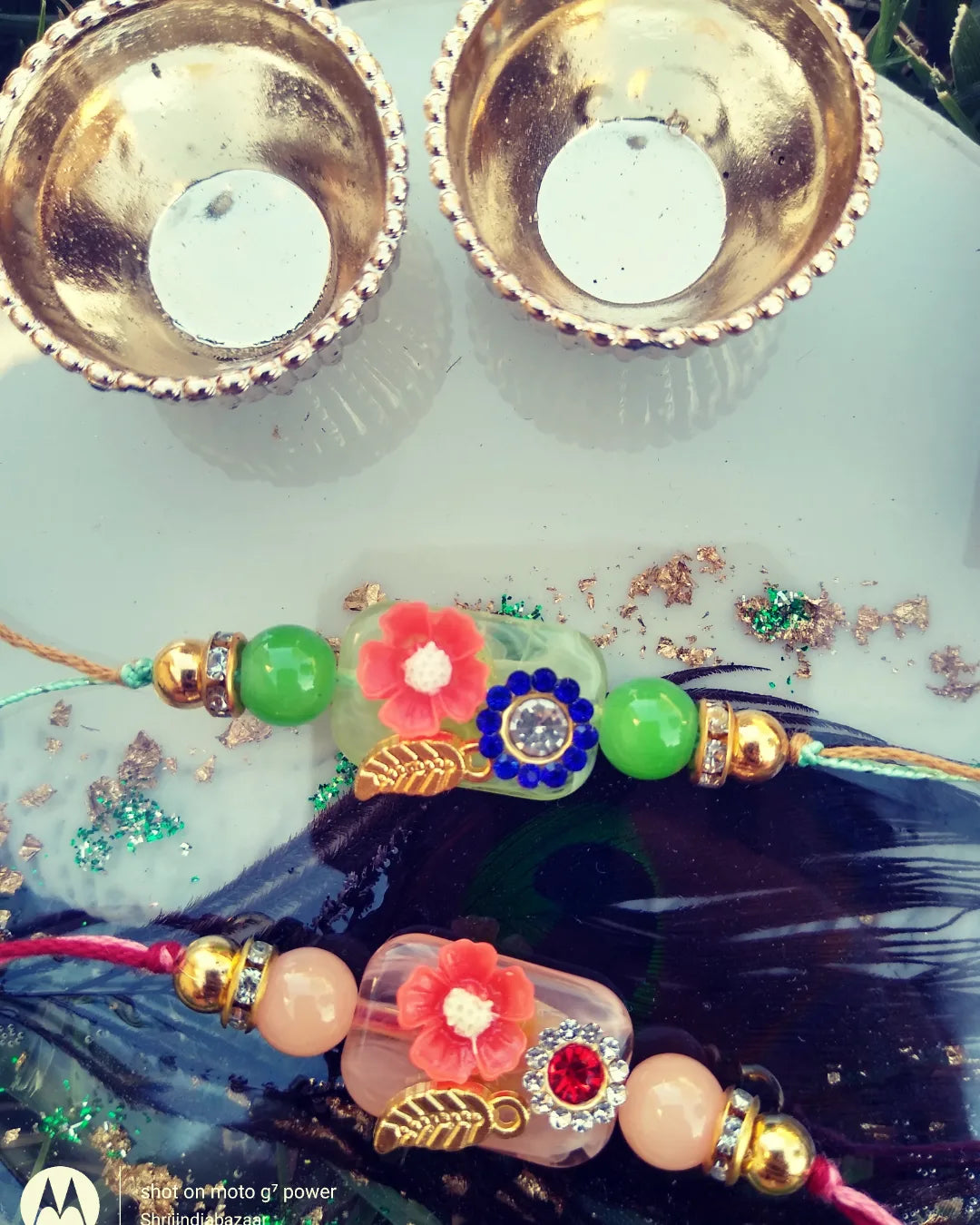 Resin stone multi color flower Rakhi