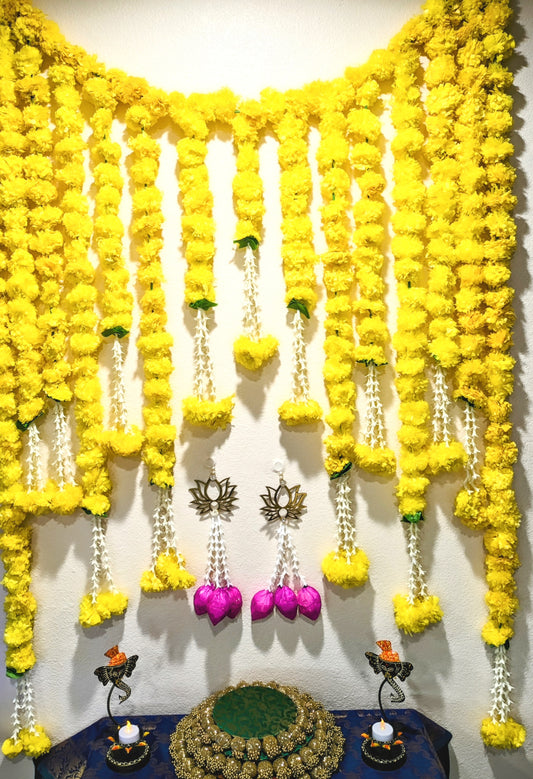 Yellow Marigold Backdrop Toran with Danglers