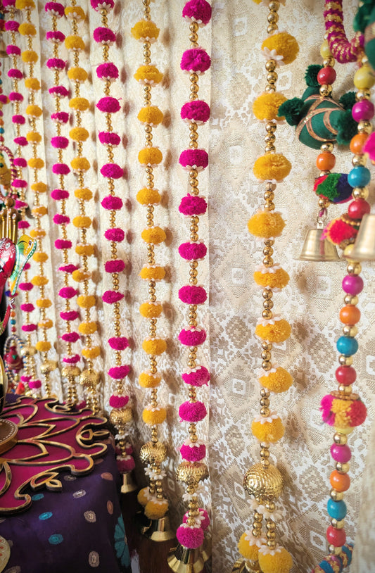Indian Multicolor Artificial Decorative Pom Pom Garland Strings with Tassels( Pair )Pompom hanging with tassels