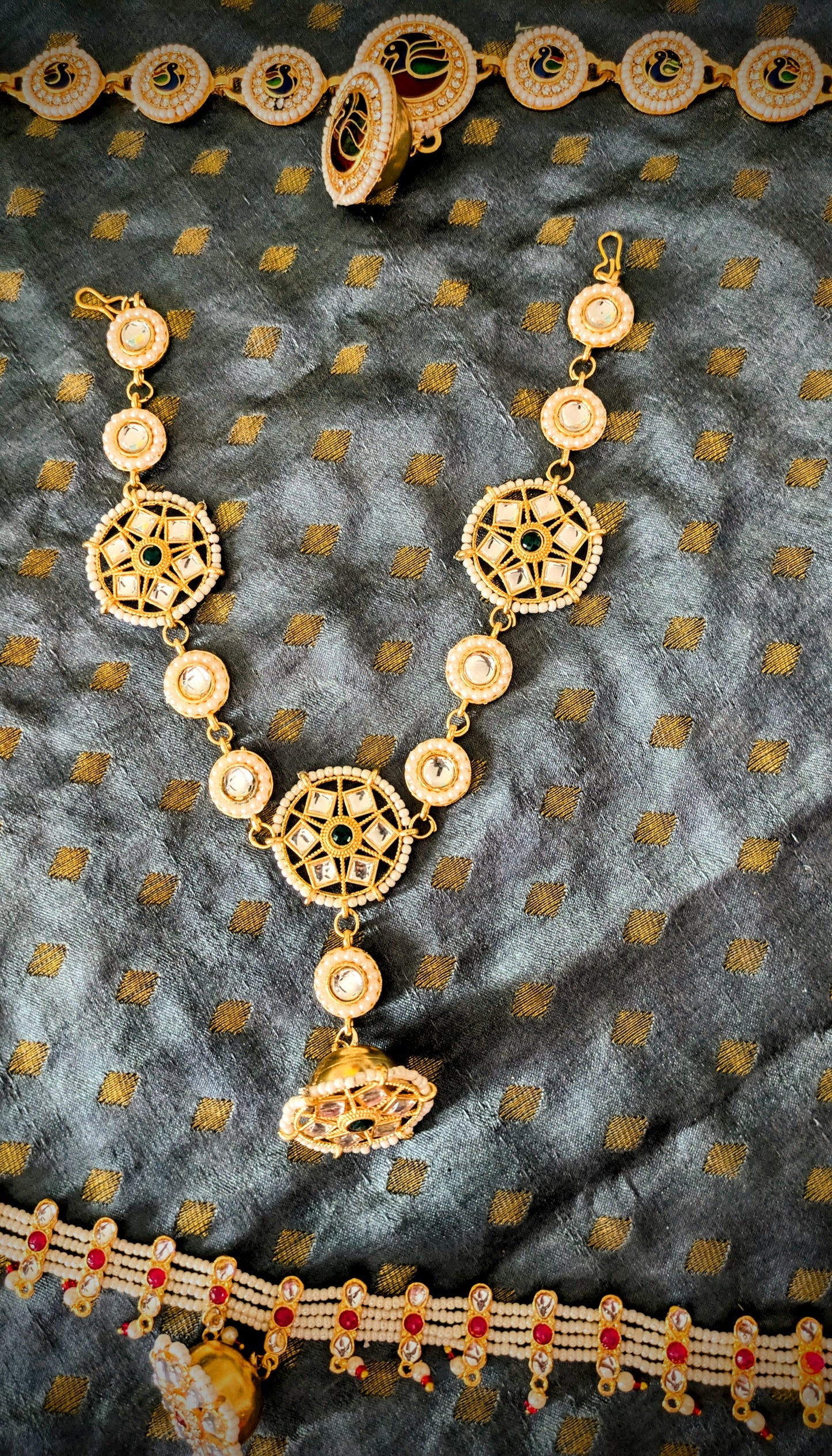 Traditional Indian Bollywood Style Rajputi Kundan Mathapatti / Tika / Tikka / Damini / Rakhdi / Borla Shishful Bridal Headpiece Diwali gi