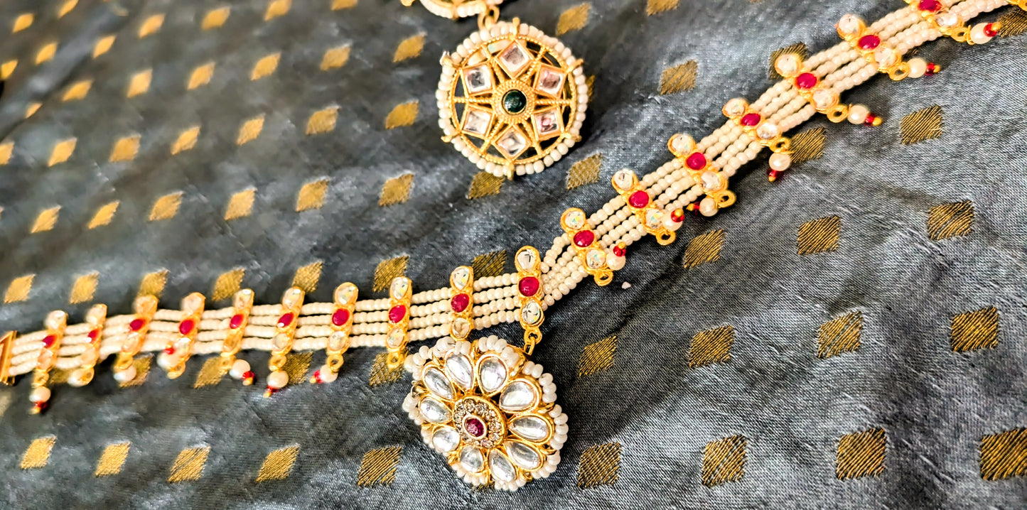 Traditional Indian Bollywood Style Rajputi Kundan Mathapatti / Tika / Tikka / Damini / Rakhdi / Borla Shishful Bridal Headpiece Diwali gi