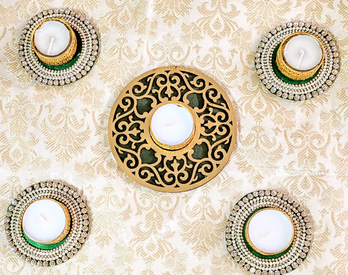 MDF Stone studded Rangoli Diya Set