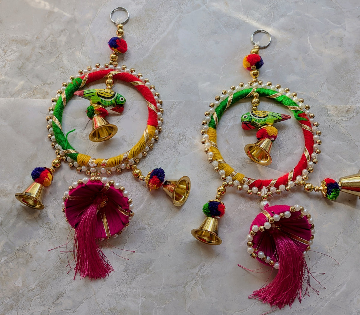 Parrot Ring bird Hanging ( Pair )Outdoor Patio, Diwali, Thanksgiving, Hanukkah, Mantle Stairs Puja Indian Wedding Decor( Pack of 2 )