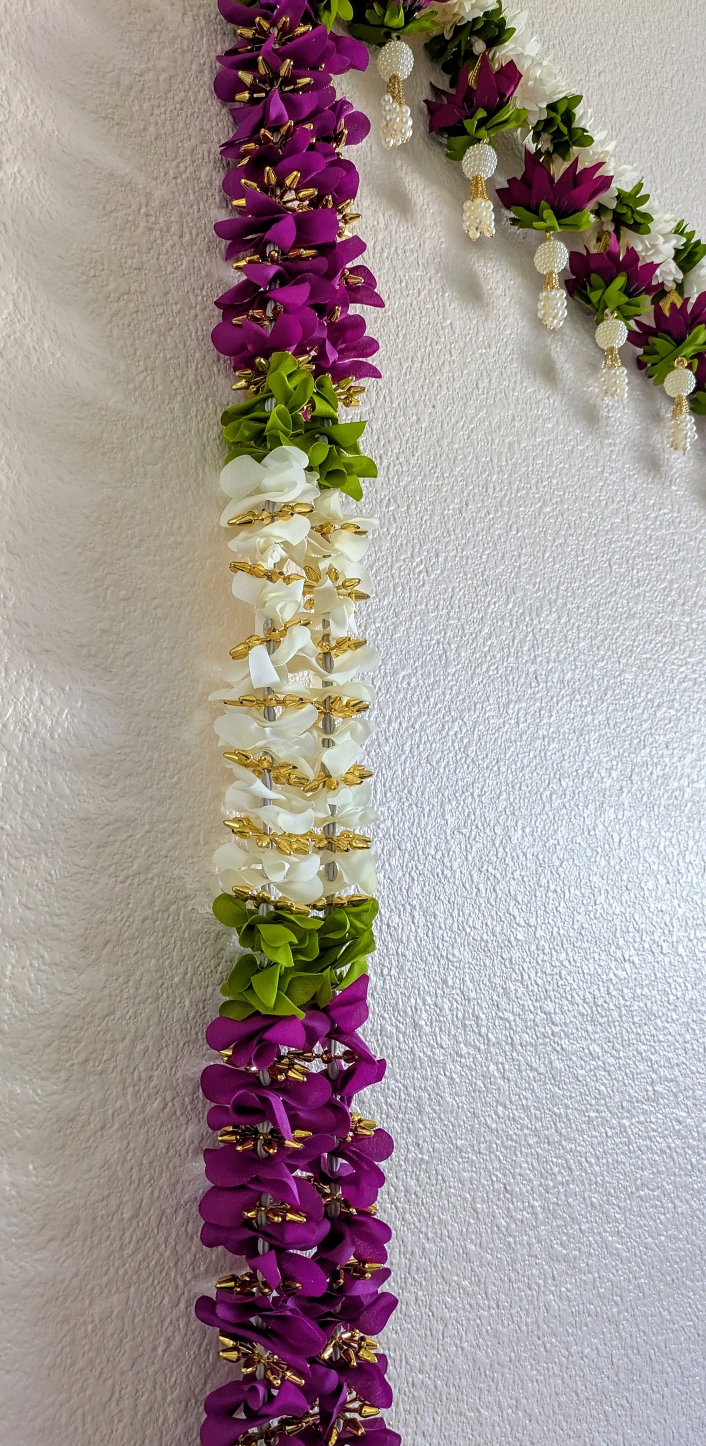 Fabric flower with gold flowers Garland hanging 5ft ( Pair )