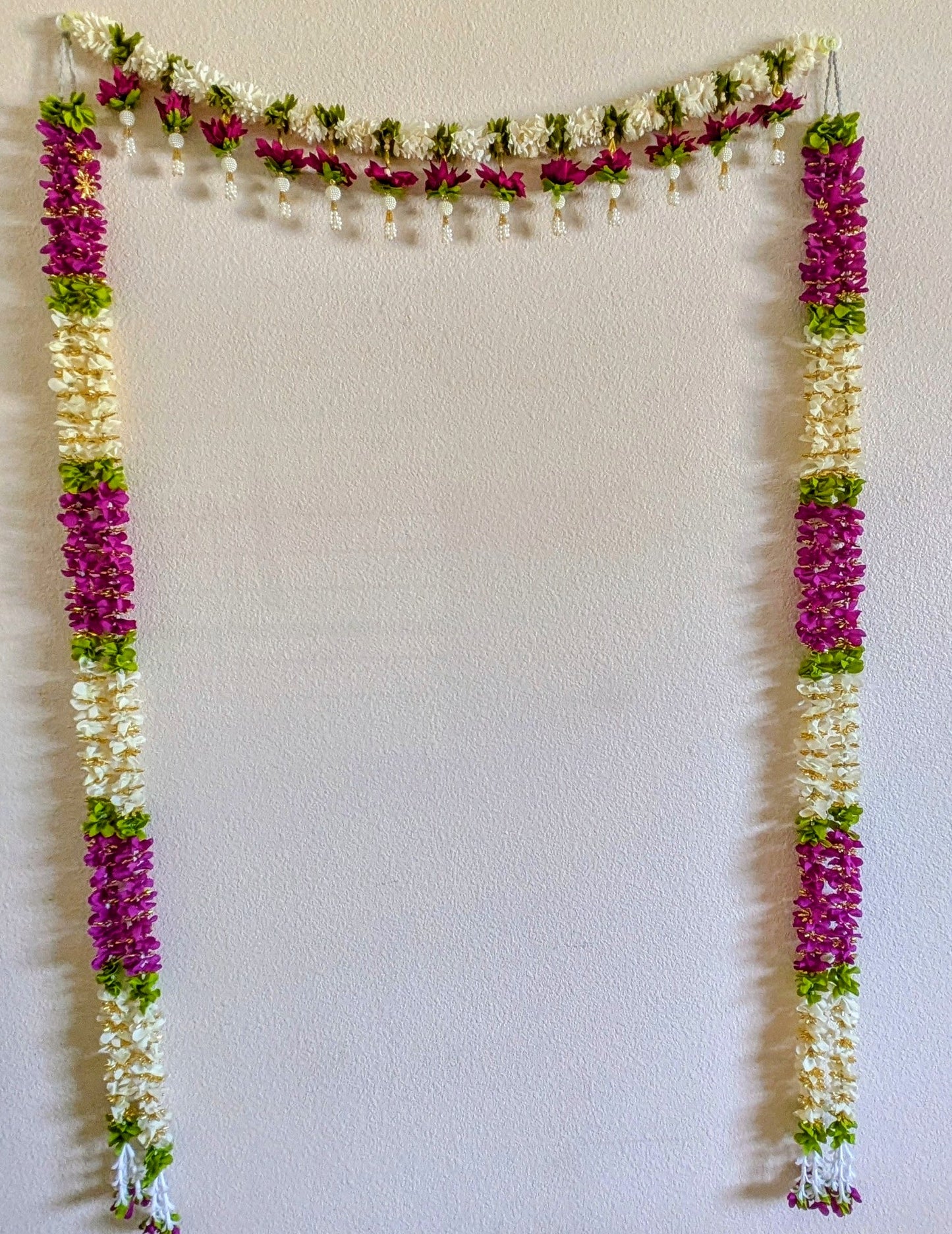 Fabric flower with gold flowers Garland hanging 5ft ( Pair )