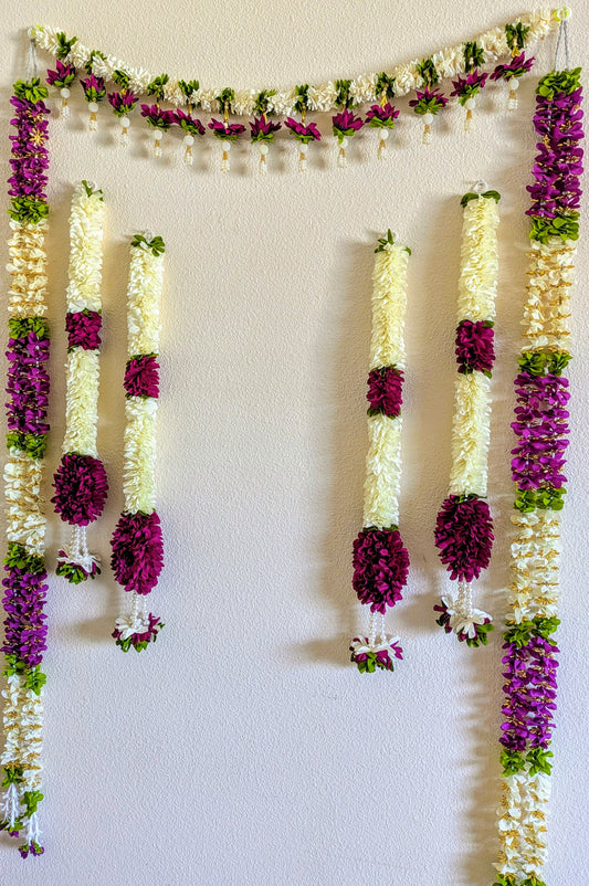 Heavy loop/Ring Fabric Flower Garland with pearl danglers 3ft