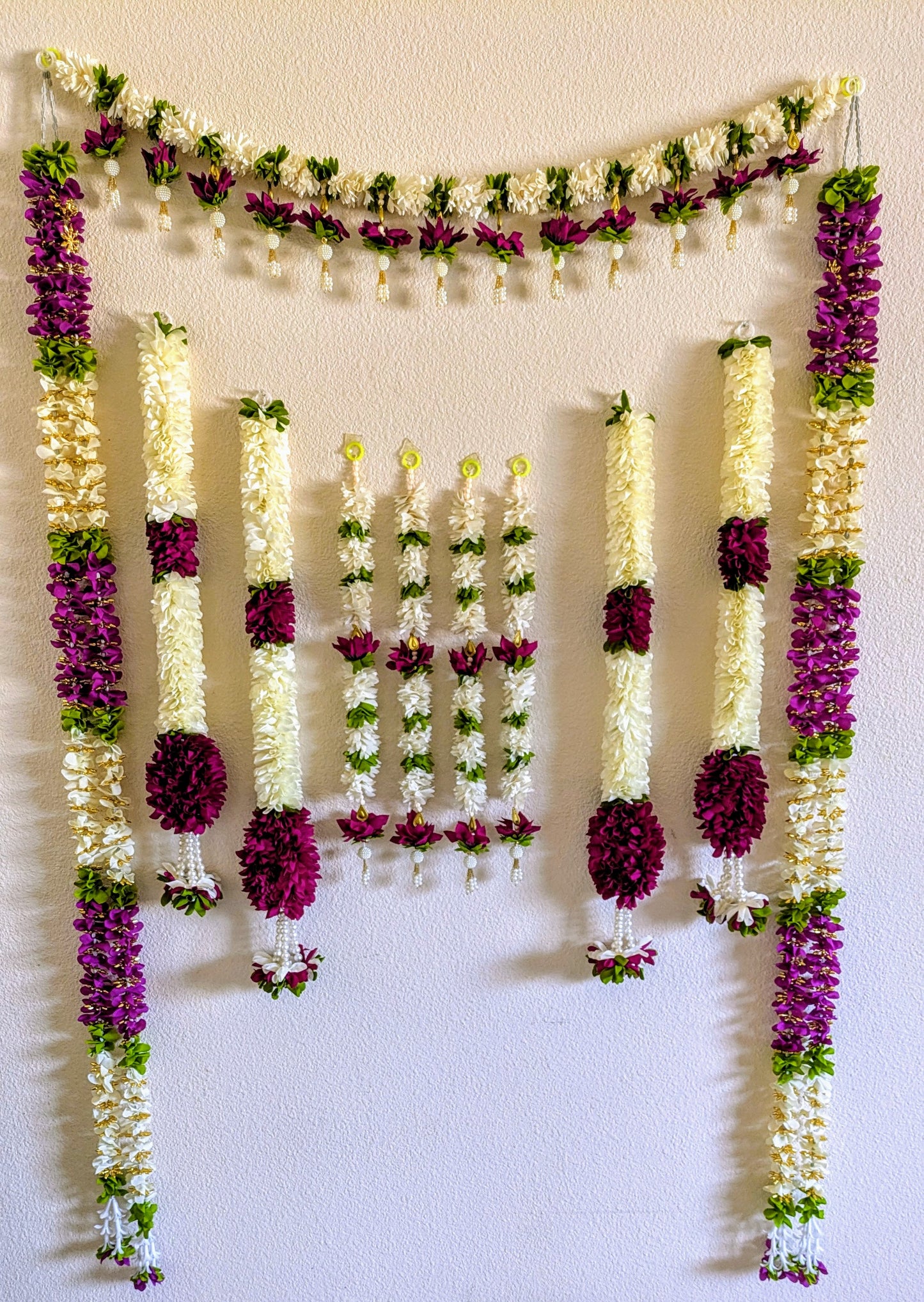 Fabric flower with gold flowers Garland hanging 5ft ( Pair )
