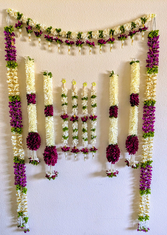 Fabric flower with gold flowers Garland hanging 5ft ( Pair )