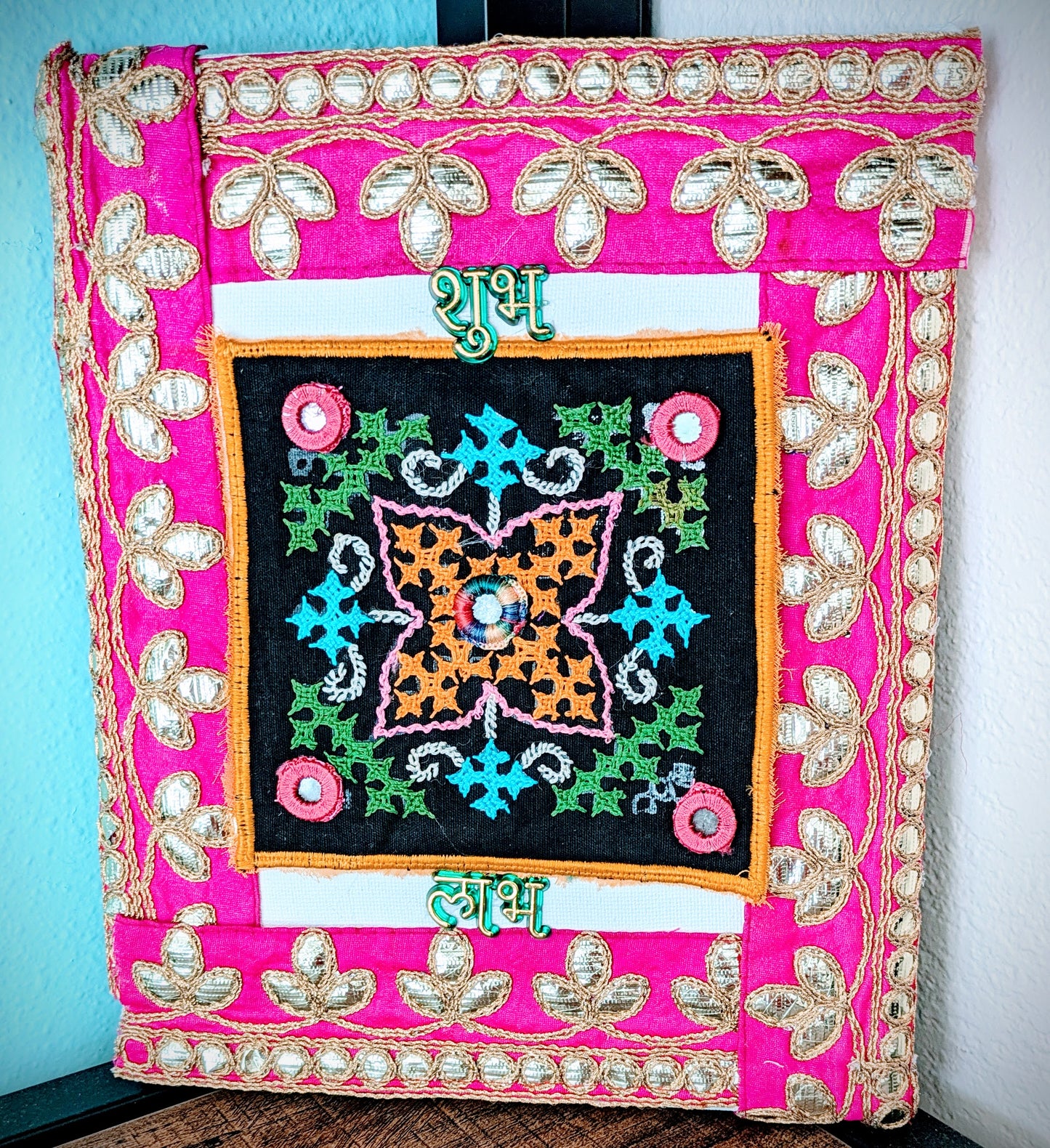 Indian Handmade Needle Embroidery Square Shaped Patch, Kutch Rabari Embroidered Dresses Mirror Patches