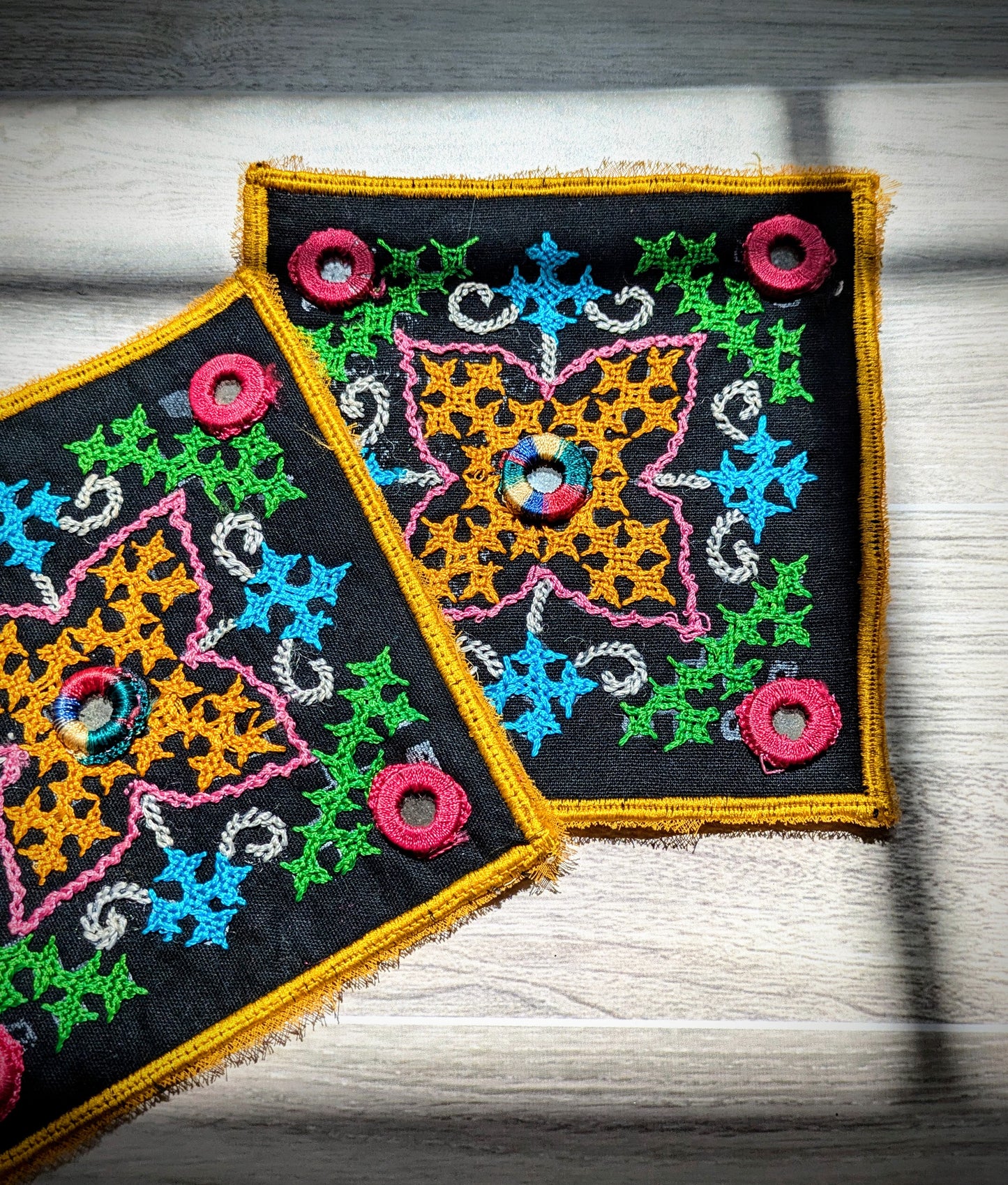 Indian Handmade Needle Embroidery Square Shaped Patch, Kutch Rabari Embroidered Dresses Mirror Patches