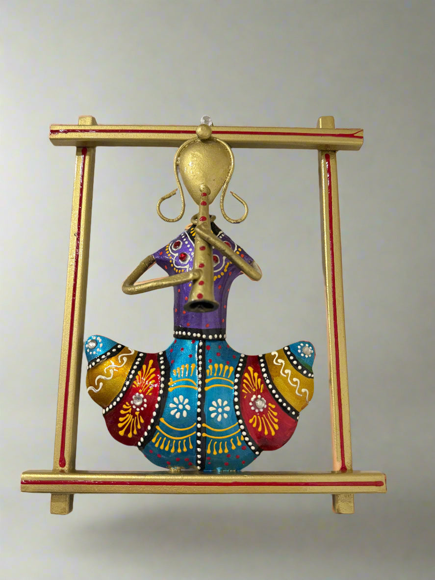 Decorative wall art of a colorful dancer on a white background
