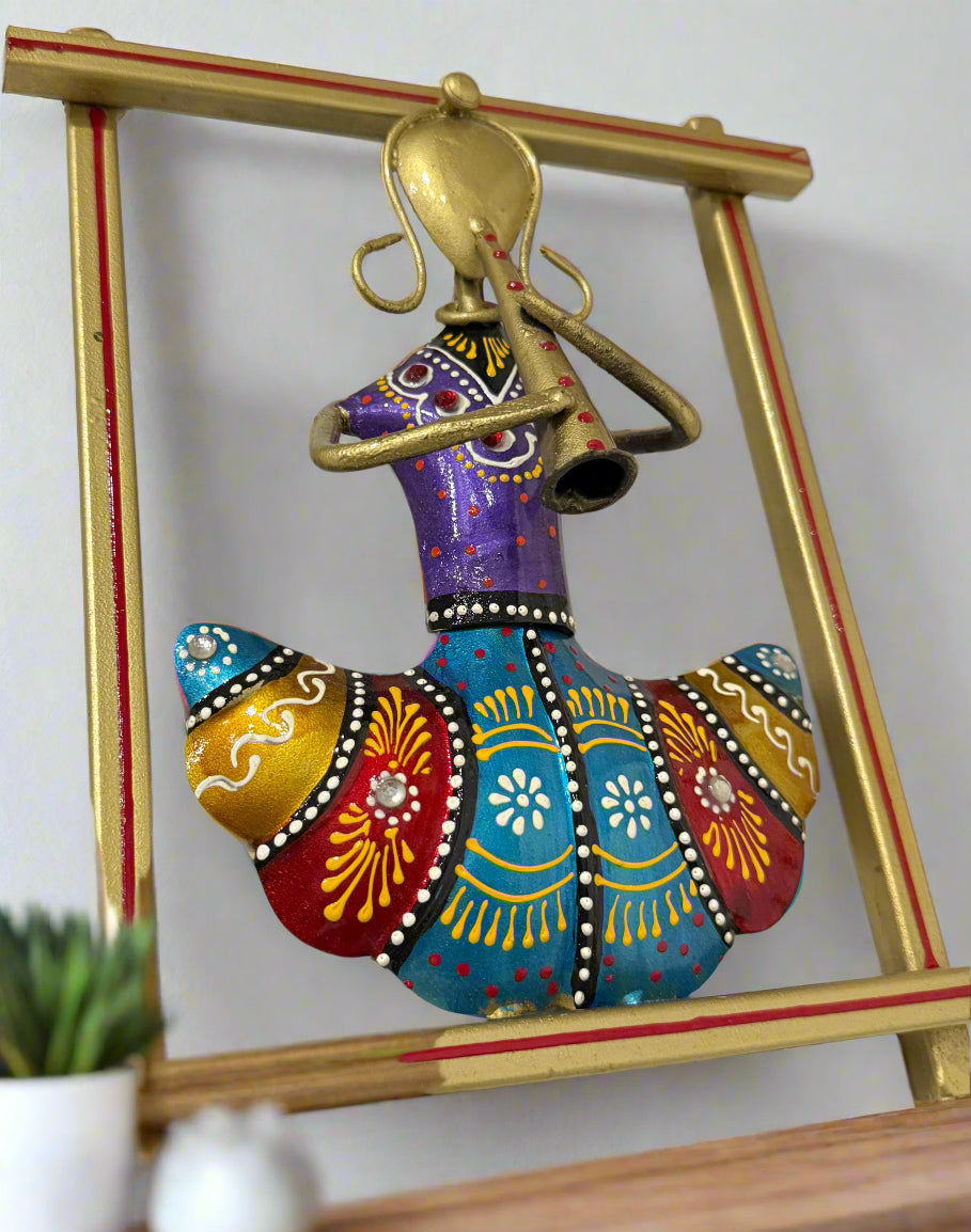 Wrought Iron Musician| Indian Wall Decor | Hand painted Metal Art | Metal Wall Art Frame