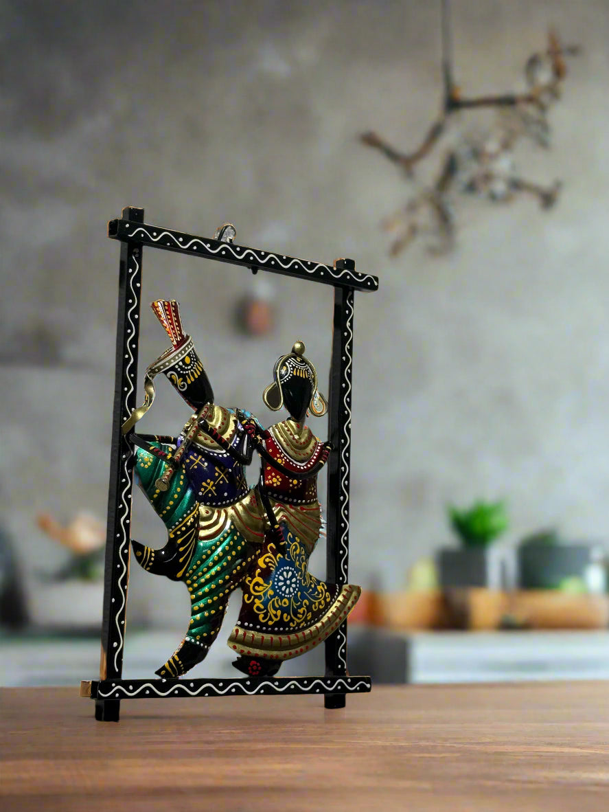 Radha Radha Krishna Frame| Hindu God Art | Divine Love Radha Krishna Frame - Handcrafted Wrought Iron Wall Art