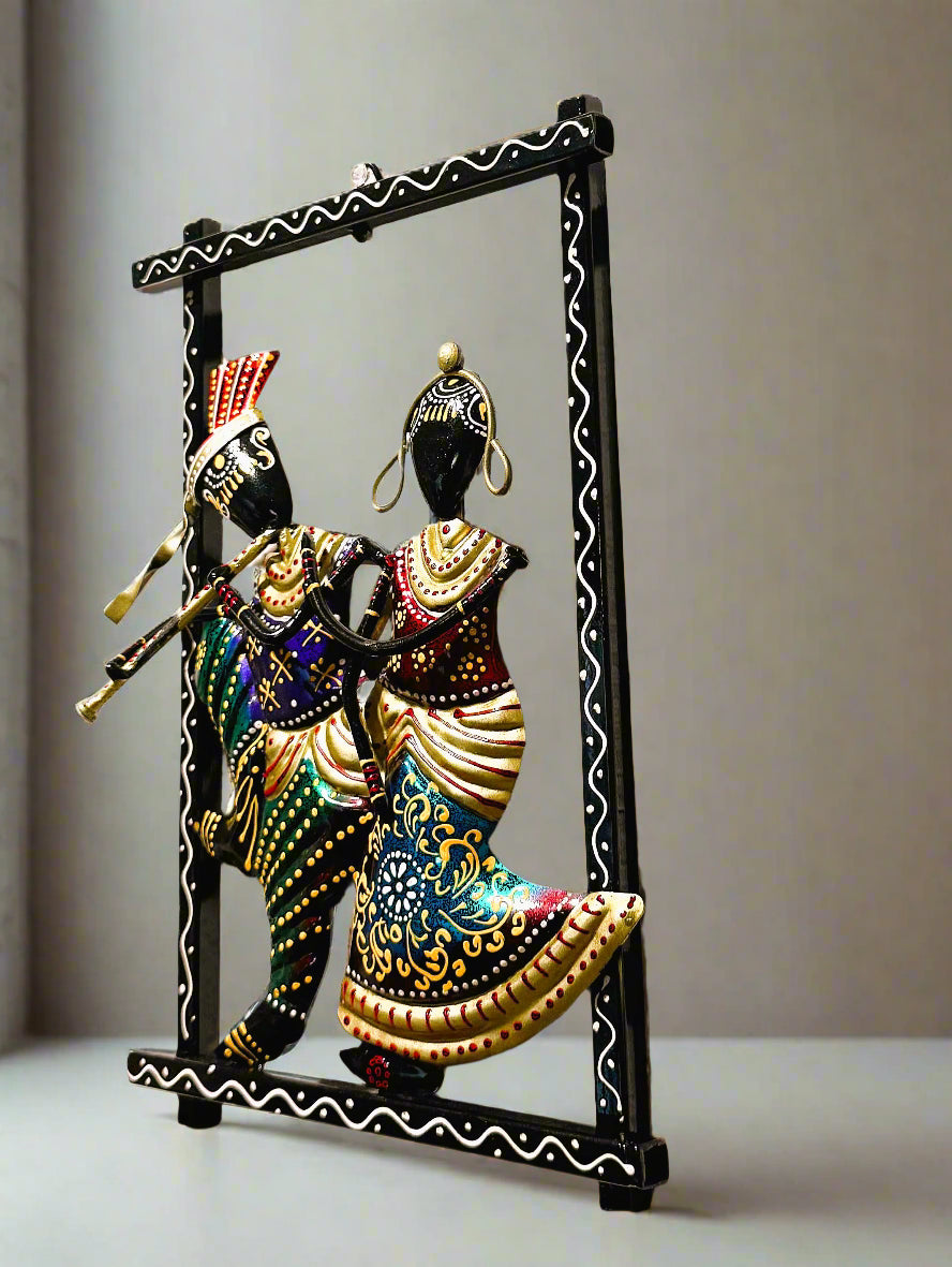 Radha Radha Krishna Frame| Hindu God Art | Divine Love Radha Krishna Frame - Handcrafted Wrought Iron Wall Art