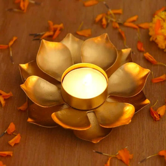 Lotus Diya festive metal floral home decorations, flower-shaped tealight diya.