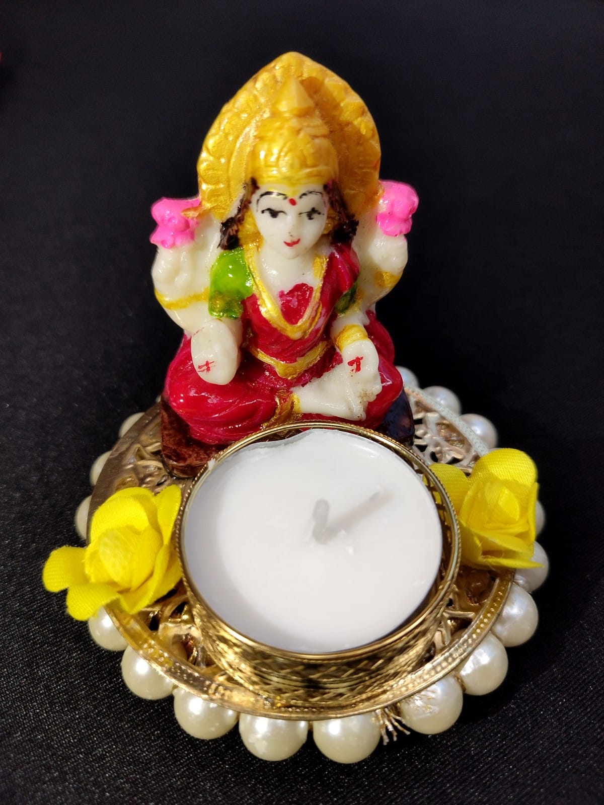Lord Laxmi Ji Floral Design Tea Light Candle for Diwali Pooja and Home Temple/Tea Light Candle Holder for Home Decoration (Floral Design Laxmiji)