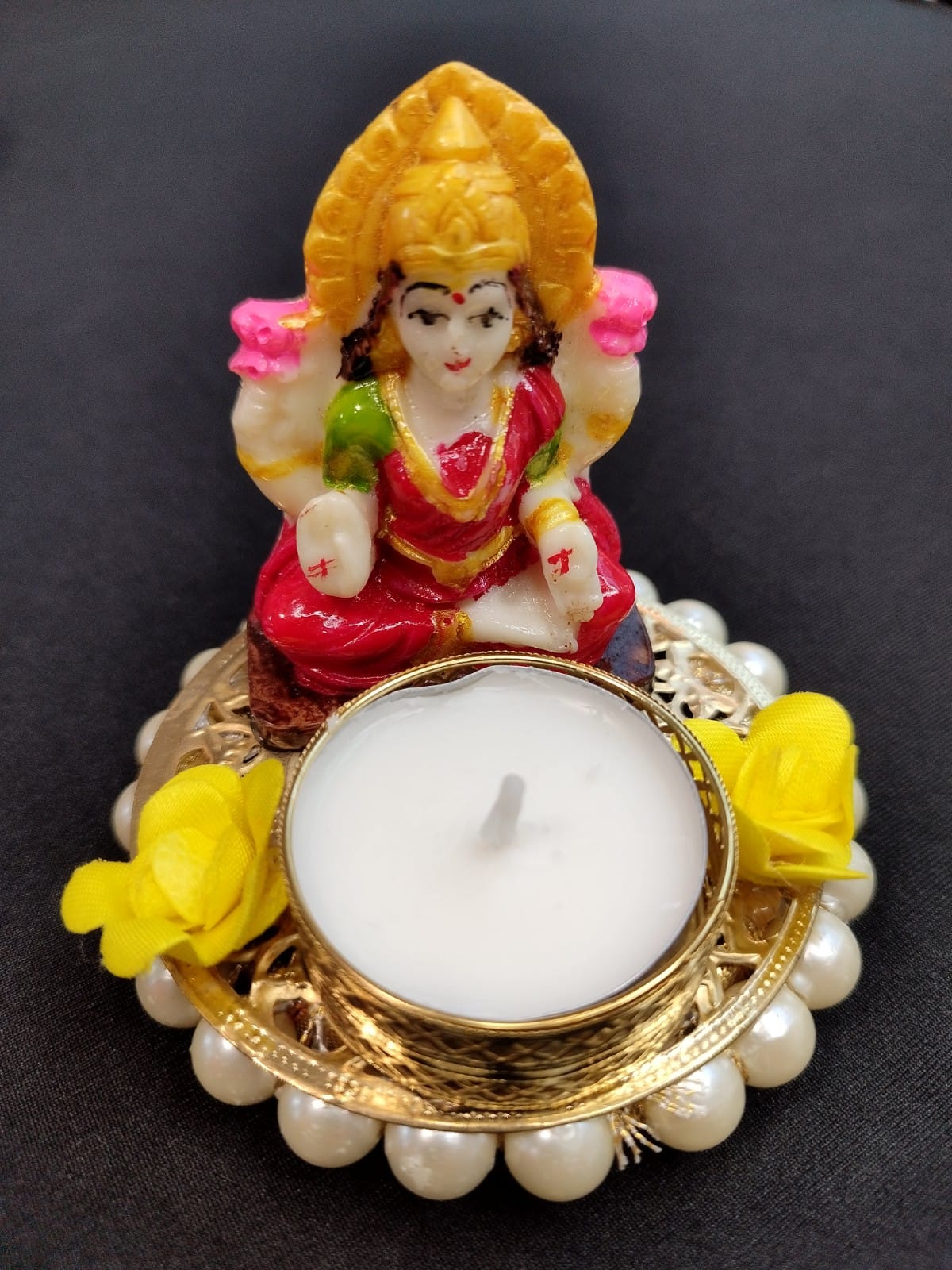 Lord Laxmi Ji Floral Design Tea Light Candle for Diwali Pooja and Home Temple/Tea Light Candle Holder for Home Decoration (Floral Design Laxmiji)