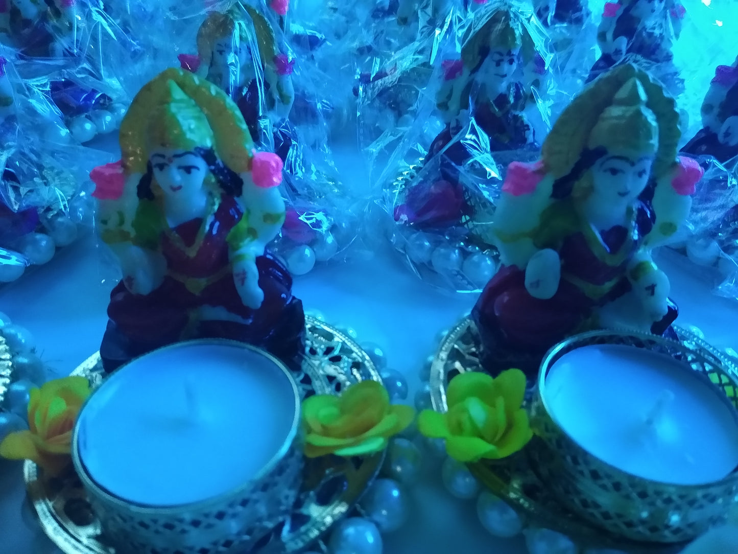 Lord Laxmi Ji Floral Design Tea Light Candle for Diwali Pooja and Home Temple/Tea Light Candle Holder for Home Decoration (Floral Design Laxmiji)