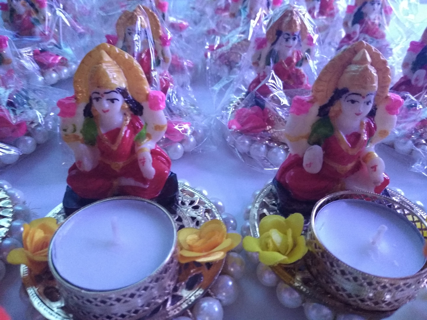Lord Laxmi Ji Floral Design Tea Light Candle for Diwali Pooja and Home Temple/Tea Light Candle Holder for Home Decoration (Floral Design Laxmiji)