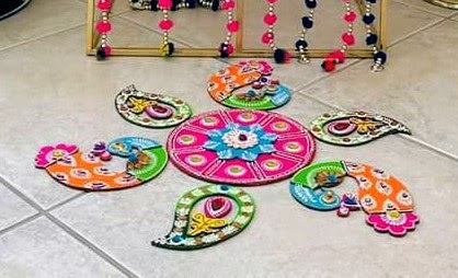Wooden  Peacock Floor Rangoli Set
