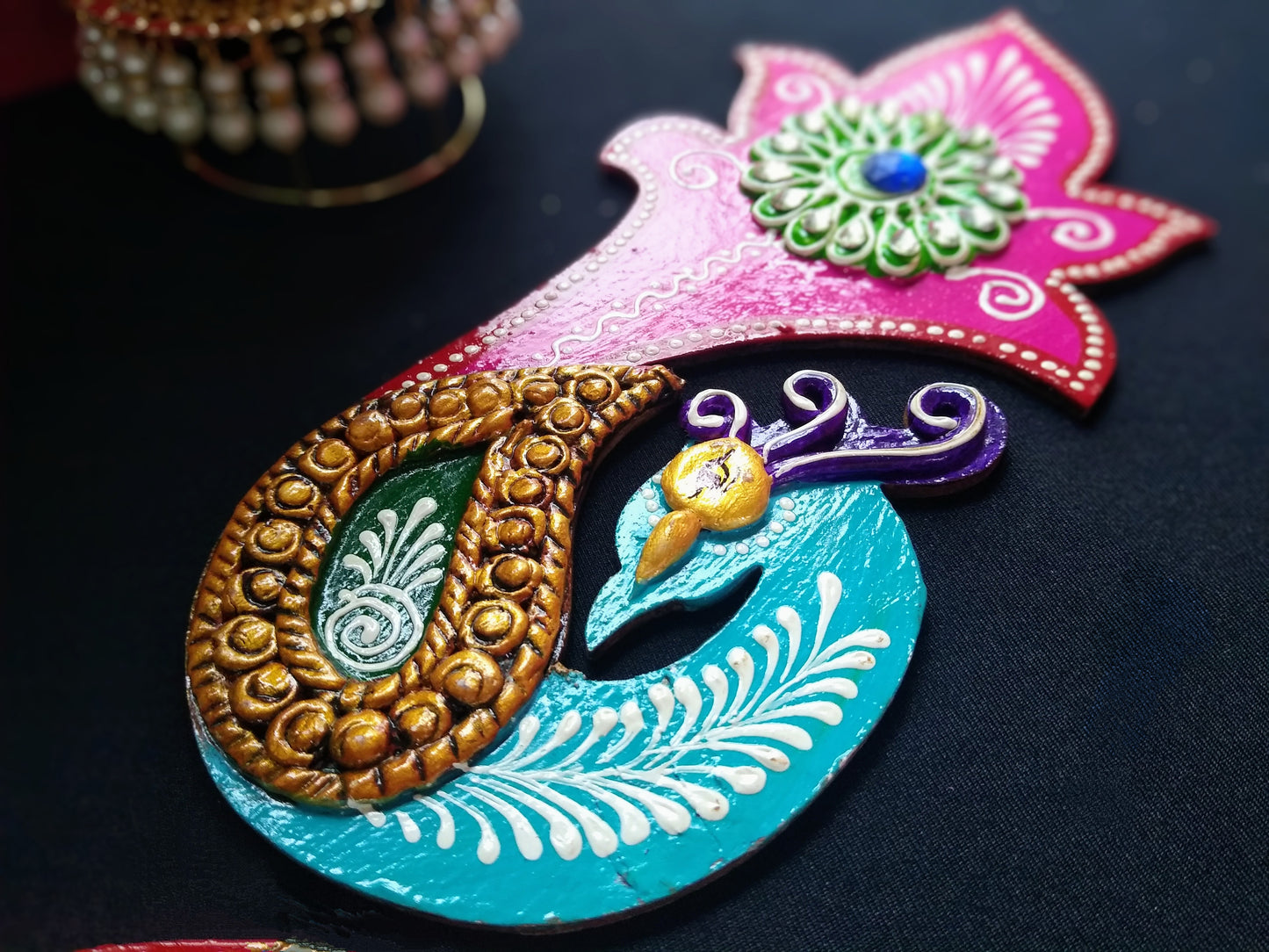 Wooden  Peacock Floor Rangoli Set