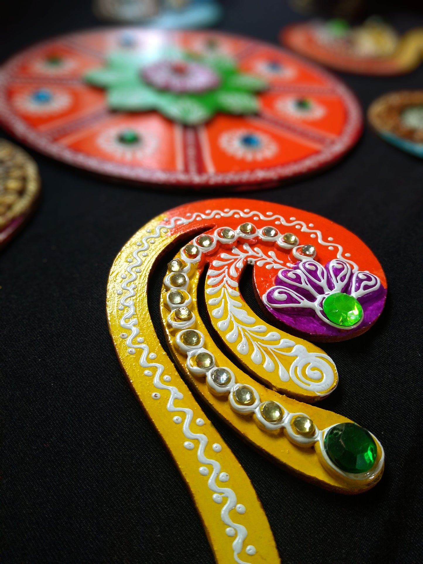 Wooden  Peacock Floor Rangoli Set