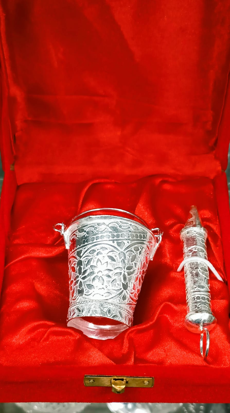 German Silver Holi Pichkari Bucket Velvet box Combo Return Gift